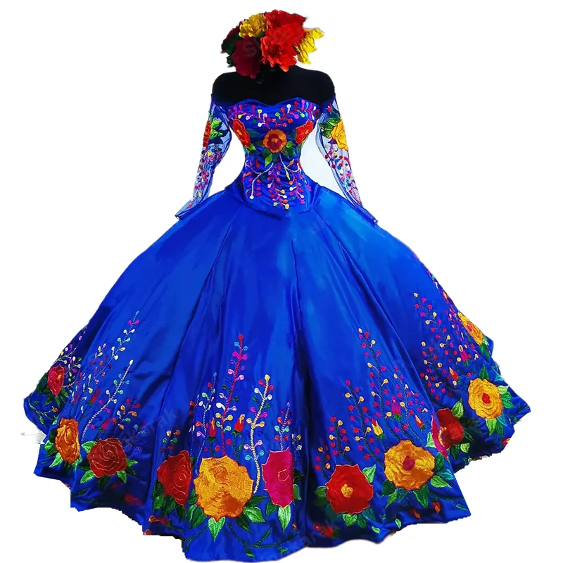 blue mexican embroidered dress Esther Zinacatan Dress main image 1