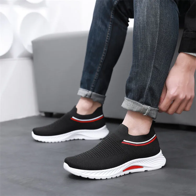 Mens Breathable Knit Sneakers - Lightweight Slip-On Walking