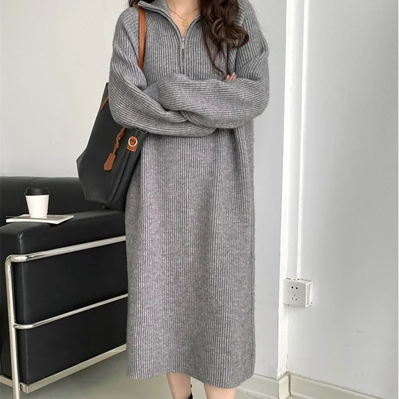 knee length dresses for ladies Black Contrasting Sweater Midi Dress main image 0