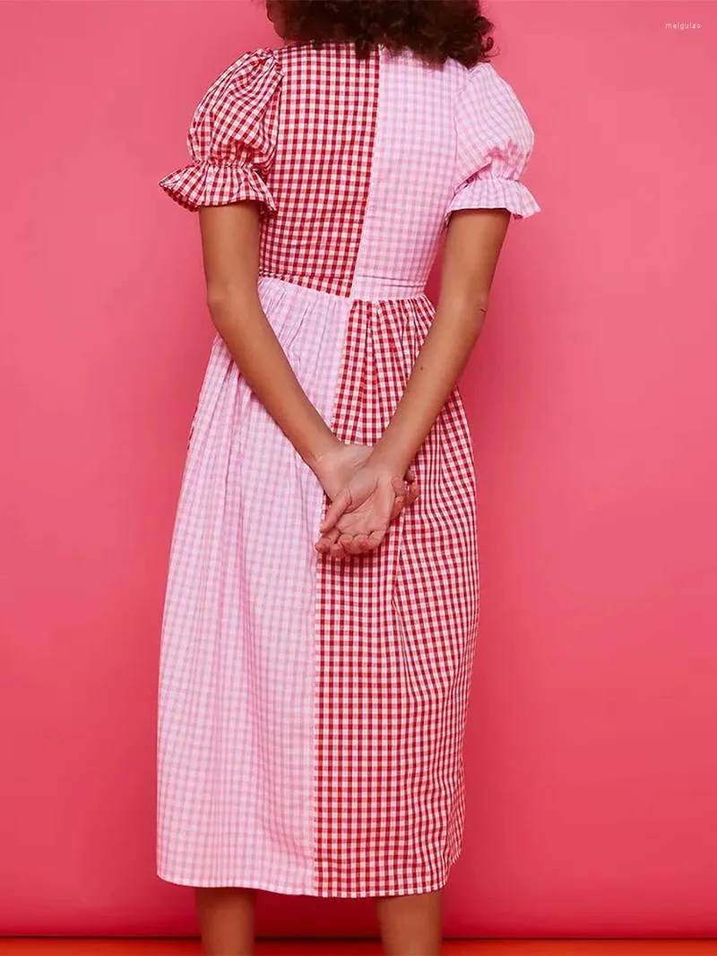 Gingham Maxi Dress Women Long Sleeve V-Neck Yellow Plaid Casual Patchwork  Ruffle from Dhgate Basic & Casual Dresses - price 26.18