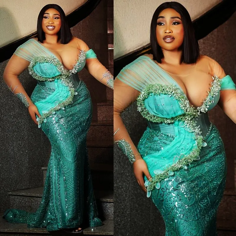 Plus Size Mermaid Prom Dress Evening Gown with Sheer Neck Long Sleeves  Beaded Lace Crystals from Dhgate Prom Dresses - price 392.99