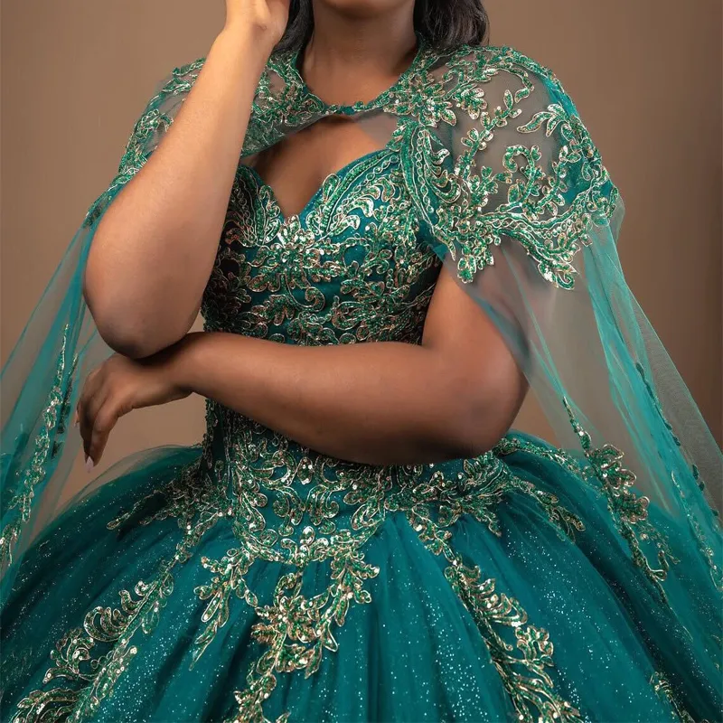Emerald Green Shiny Ball Gown Quinceanera Dress with Tulle Applique Lace  and Beads from Dhgate Quinceanera Dresses - price 304.21