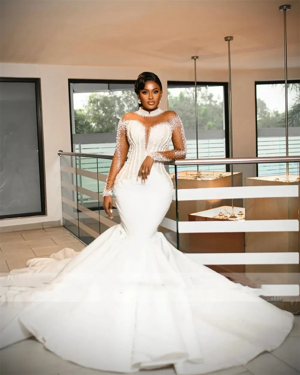 Luxury African Beaded Classy Mermaid Wedding Dress For Women Long Sleeve Corset Bridal Gown With Tulle Train 2024 From Sweety wedding 302.5 DHgate.Com