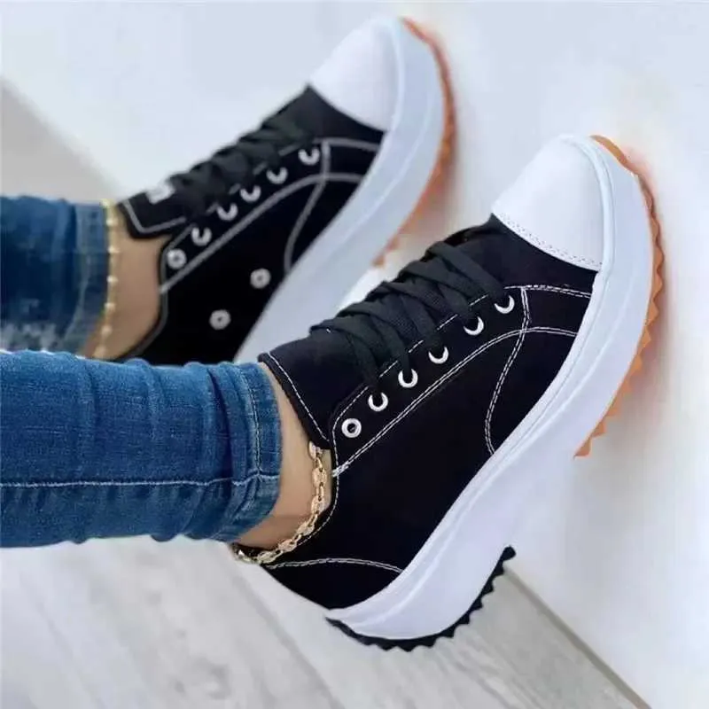 2023 Donna Piattaforma Donna Casual Donna Tela Tennis Scarpe Donna Sneakers Grosse Scarpe Stringate Taglie Forti L464_voghion.com