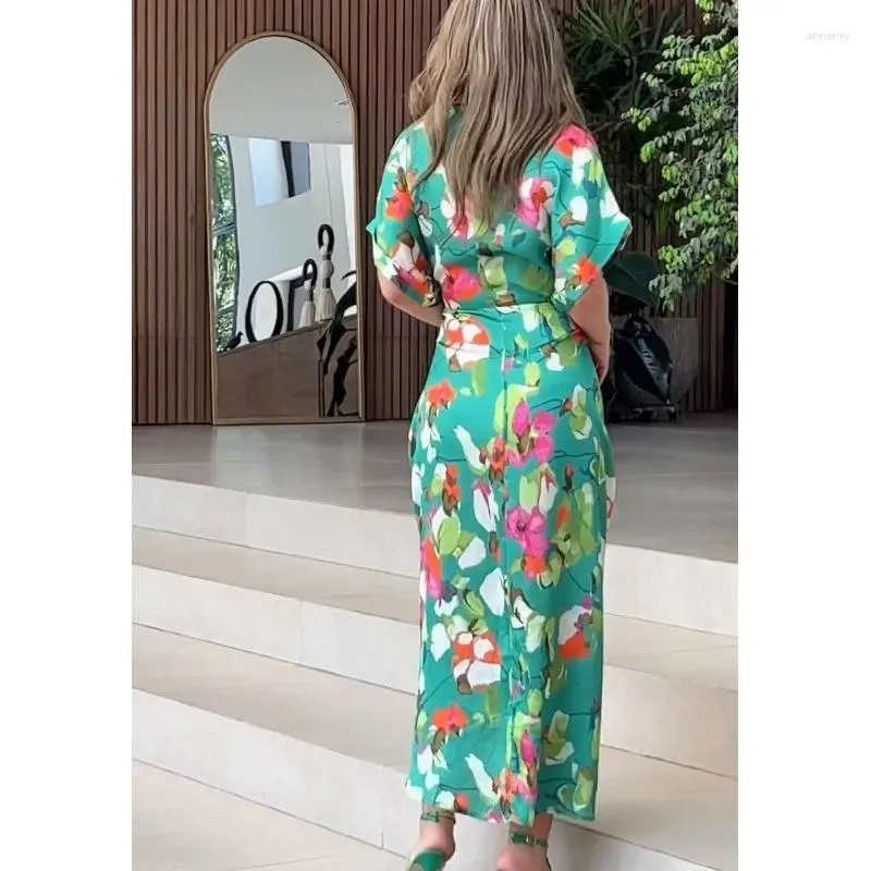 Green Printed Maxi Dress Short Sleeve, Loose Fit, Irregular Hem, Casual  Button Up, Perfect For Parties & Everyday Wear From Julia_dress, $39.17 |  DHgate.Com