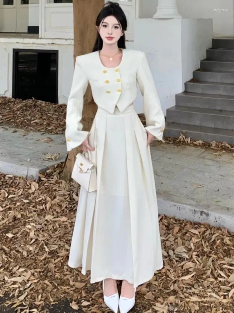 Work Dresses Skirt Set For Women Spring Autumn Streetwear O-Neck Double  Breasted Crop Tops Pleated Midi Skirts French Style Suit from Dhgate Work  Dresses - price 61.09