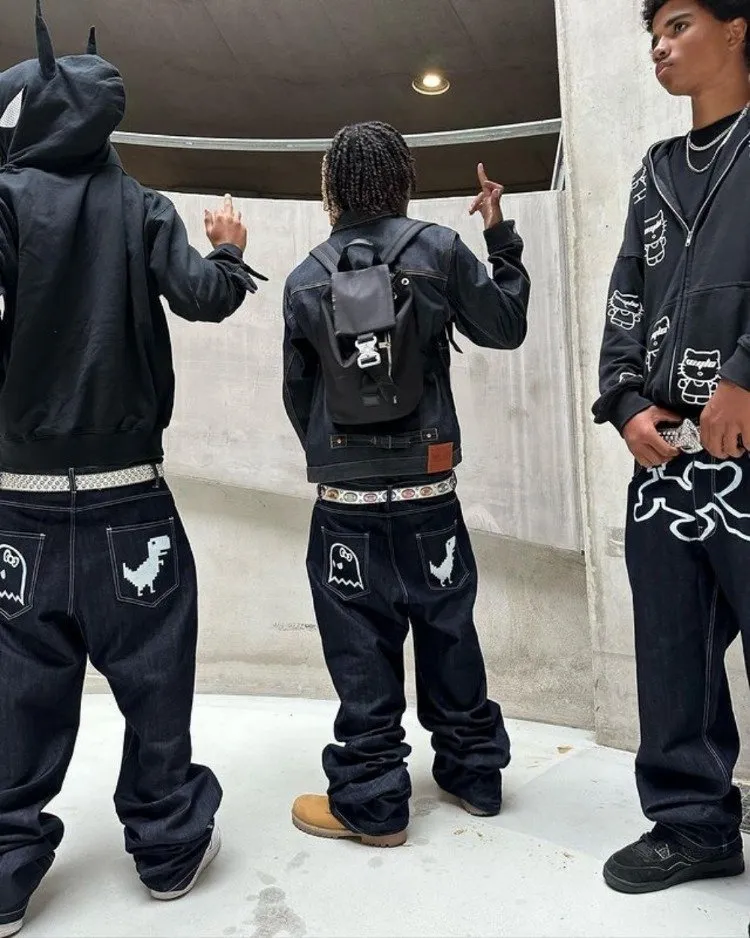 Harajuku Y2K Jeans: Unisex Black Baggy Streetwear Trousers