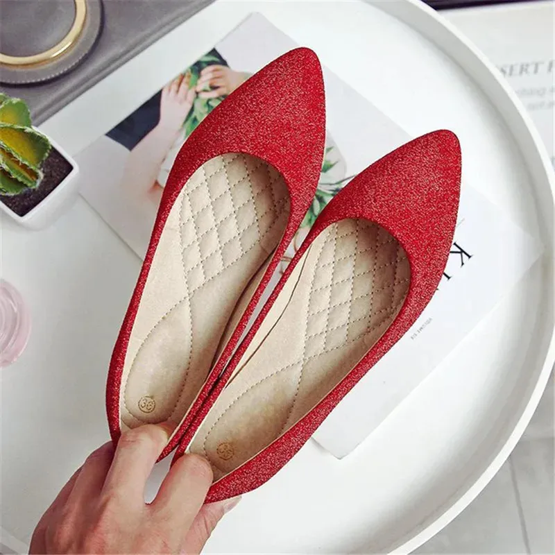 Red glitter flat shoes sales