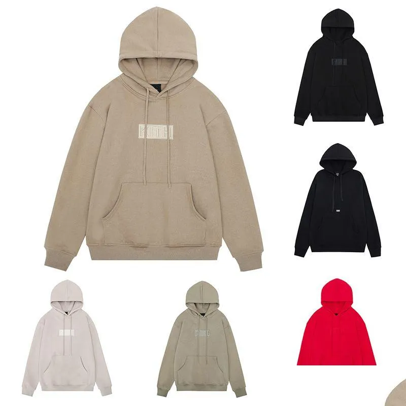 Kith Luxury oversized fleece hoodie for Men and Women Plover Cotton with Letter Design Long Sleeves and Fashionable Hooded Style