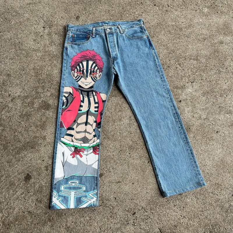 DHgate.com:Anime Art Custom Denim Baggy Jeans, High-Waisted DHgate.com:Anime Art Custom Denim Baggy Jeans, High-Waisted