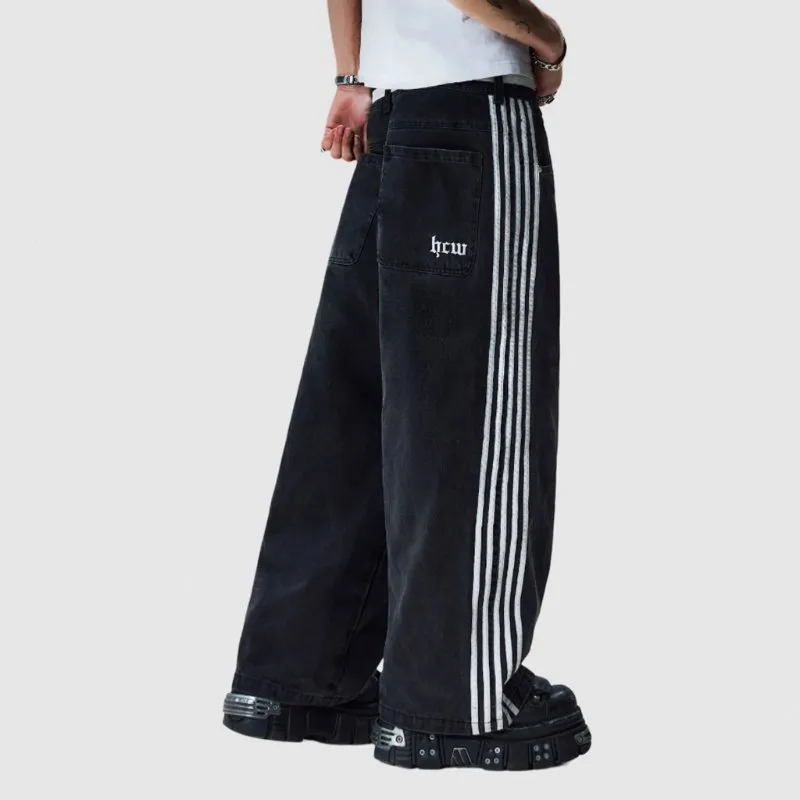 BLESSÜ BU STRIPE BAGGY DENIM PANTS BLACK BU baggy denim pants – YZ