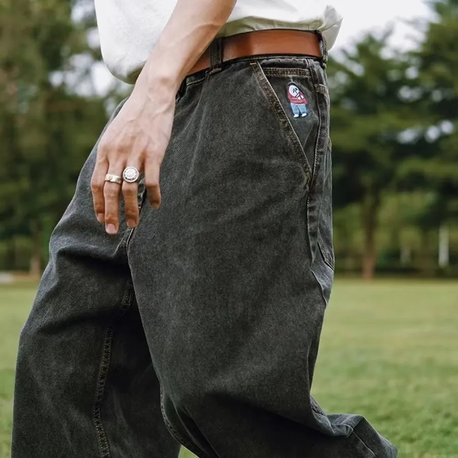 Y2K Big Boy Embroidery Denim Baggy Jeans for Men Streetwear