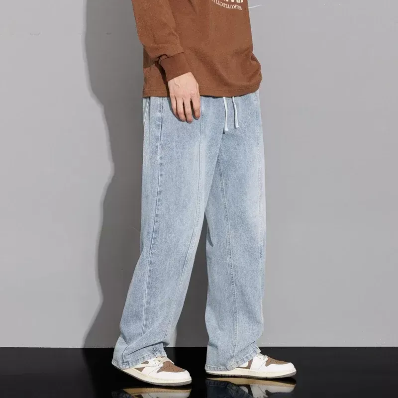 Y2K Baggy Denim Pants for Men - Wide Leg Jeans with Elastic