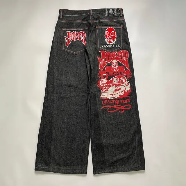 Embroidered Y2K Baggy Denim Jeans, Unisex Oversized Trousers