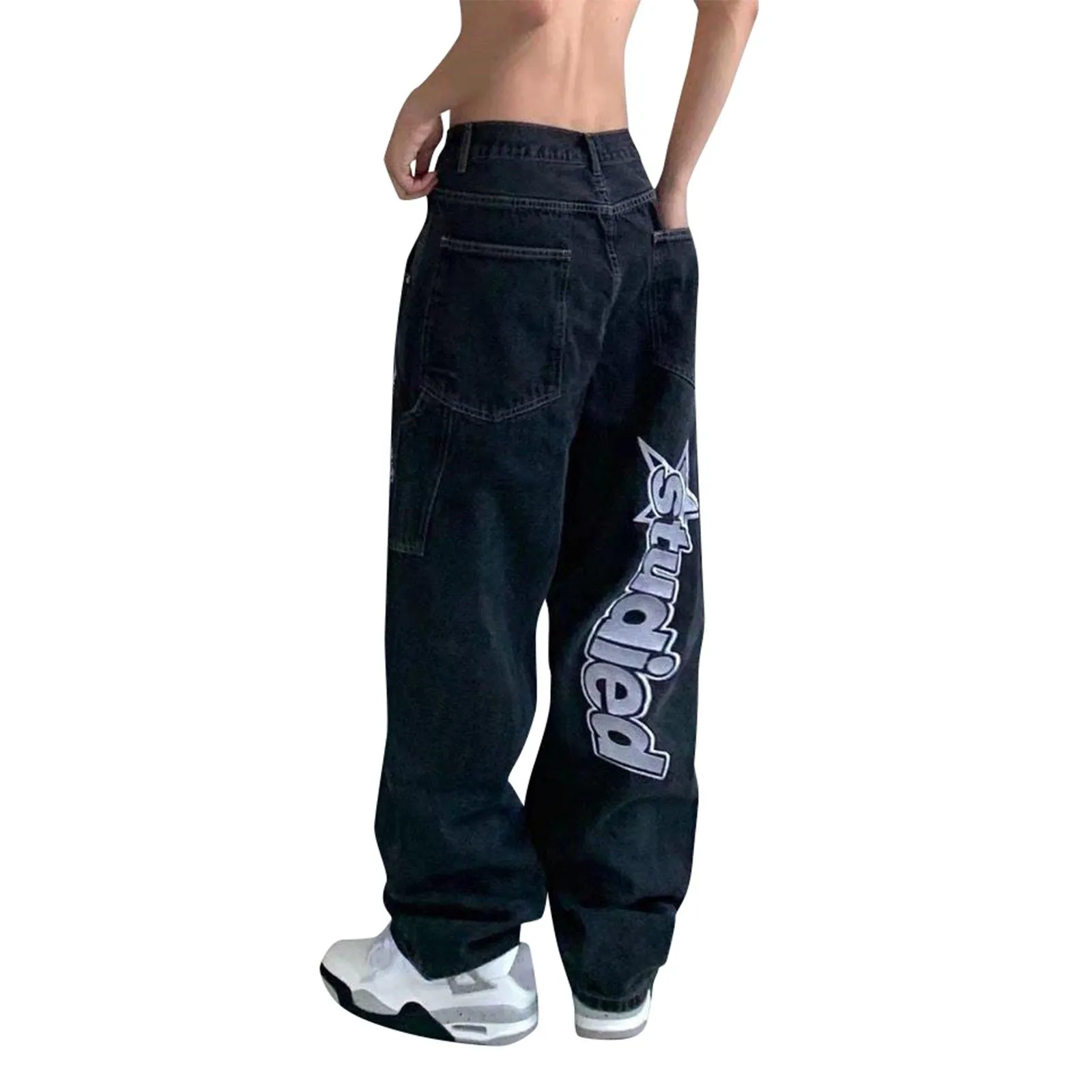Mens Y2K Wide-Leg Denim Jeans: Baggy Hip Hop Streetwear