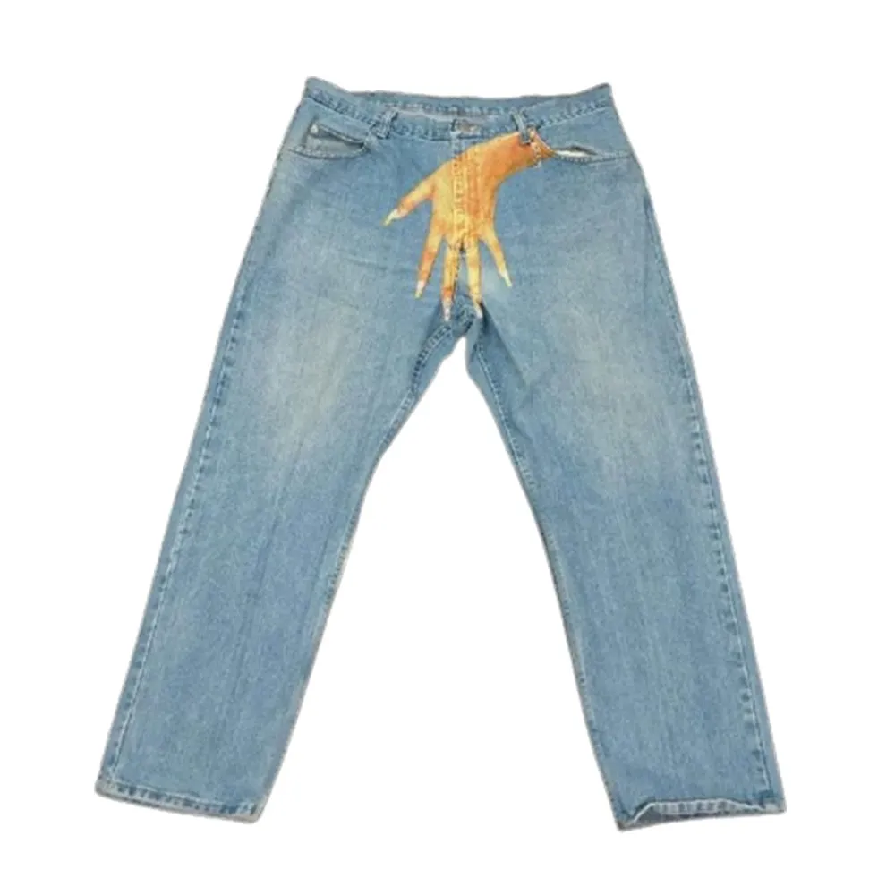 Y2K Harajuku Jeans: Vintage Hip Hop Finger Print Retro Blue Baggy Wide Leg  Denim Trousers