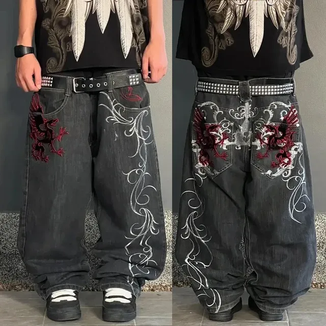 DHgate.com:Embroidered Black Baggy Jeans: Retro Y2K High DHgate.com:Embroidered Black Baggy Jeans: Retro Y2K High