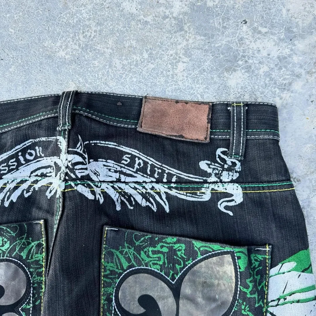 Y2K Harajuku Hip Hop Letter Embroidered Vintage Baggy Jeans Denim