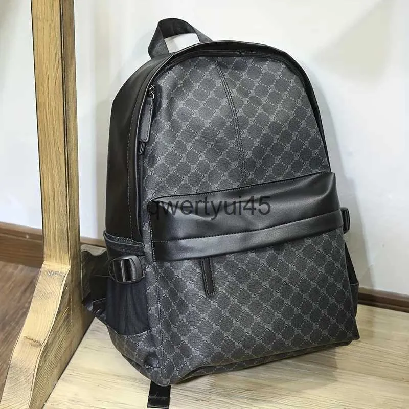 Backpack Style Luxury Plaid Print Men Fasion Design Mens Backpacks Large capacity Travel Bags PU Leater Male Scoolbag H240611 qwertyui45