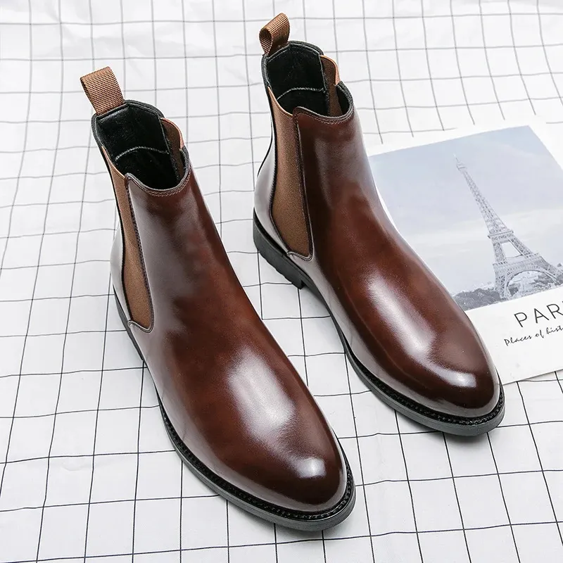 Wholesale Mens Chelsea Boots, Mid Calf Dress Shoes, Split Leather