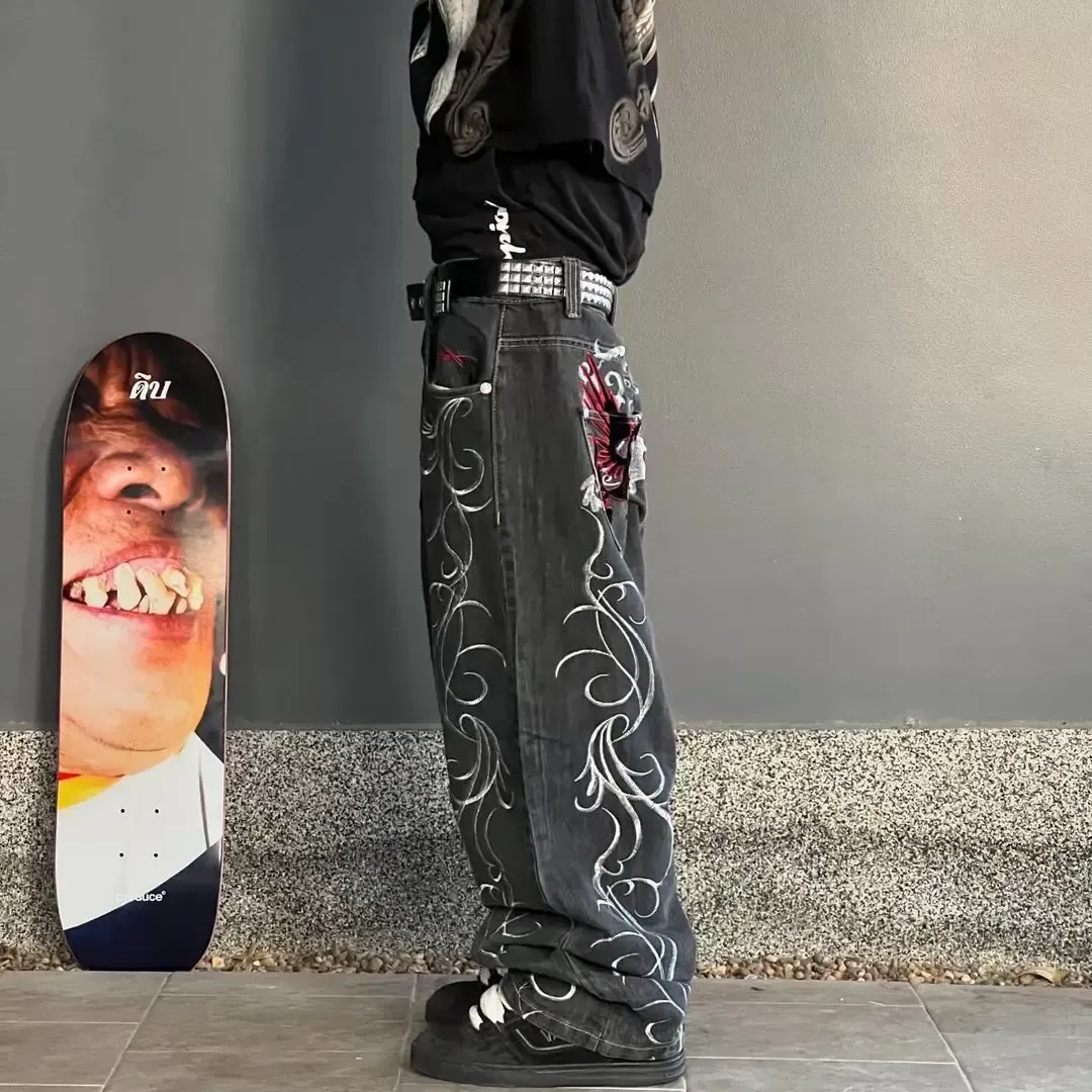 DHgate.com:2024Y2K Streetwear Baggy Jeans for Men, Embroidered Pattern,  Harajuku Trend, Vintage Denim Pants, Straight, Casual, Wide Leg  Trousers:Apparel
