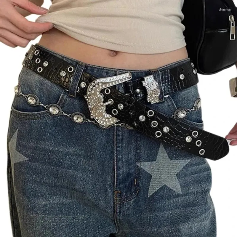 Studded Jeweled Grommet Waist Belt for Girls Jeans - Punk