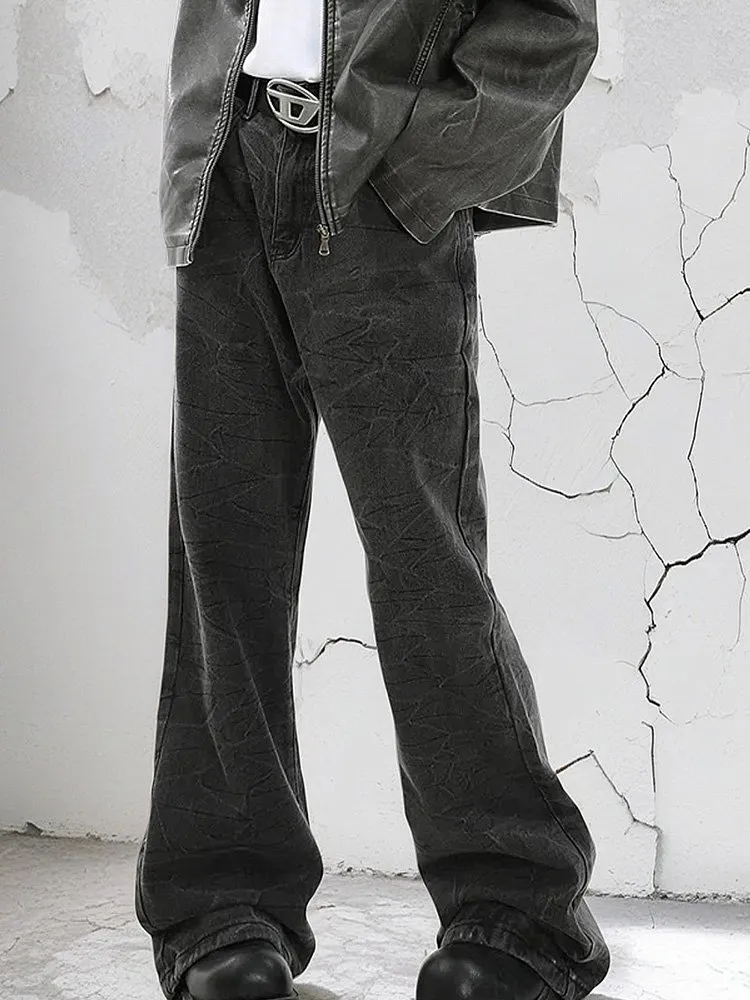 DARK FOG★Camouflage panel destroyed wide-leg jeans DF28 DARK FOG☆Camouflage panel destroyed wide-leg jeans DF28
