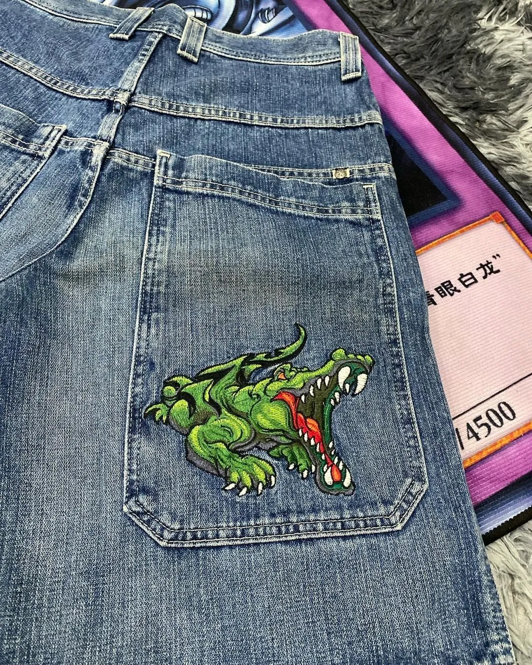 激安通販 DHgate.com:Harajuku Style Crocodile Pattern Denim Baggy パンツ