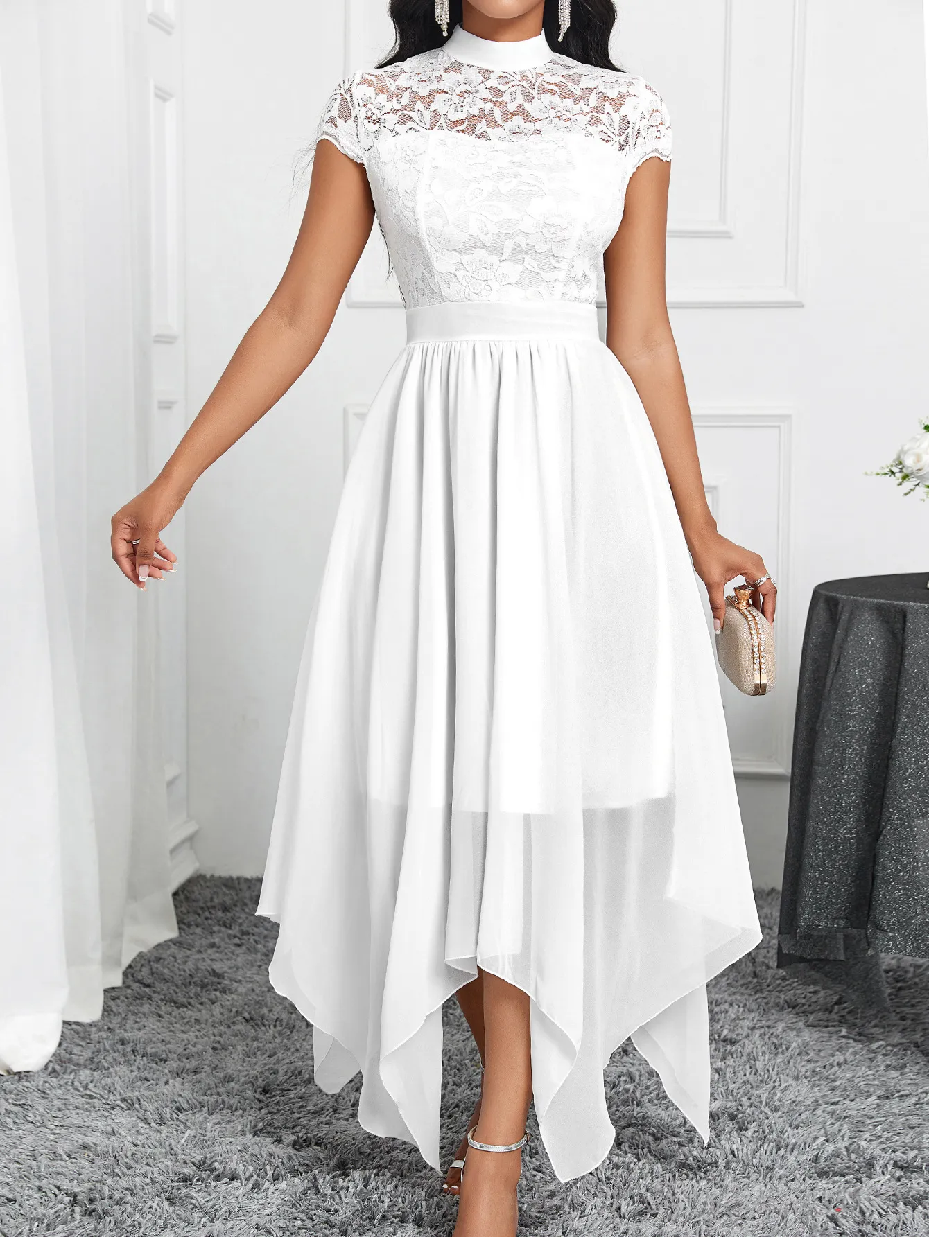 lace dress elegant slash Lace Buttoned Dress