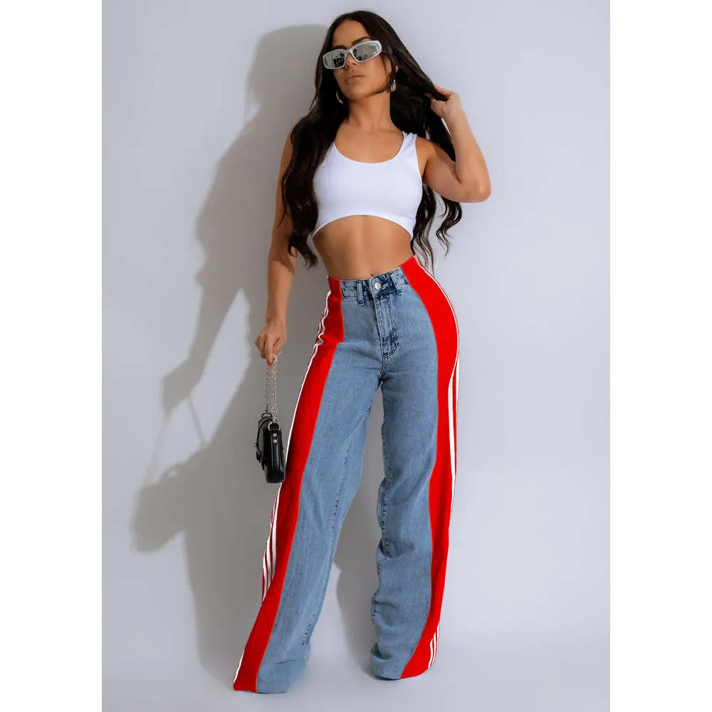 Pantalon en jean de créateur pour femme, pantalon en denim large à rayures, mode femme, nouvel été, décontracté, taille haute, élastique_voghion.com