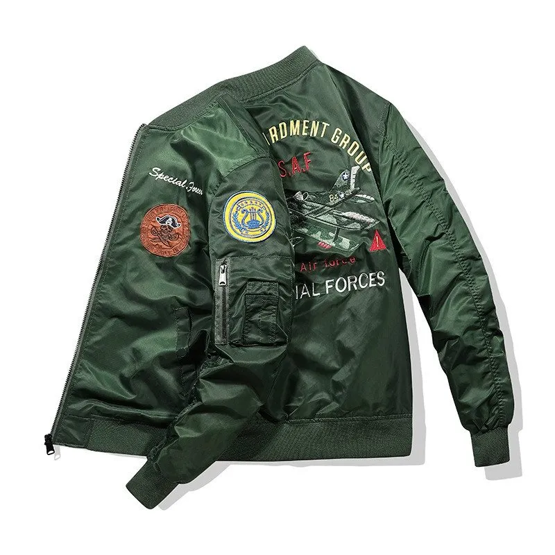 MA-1 Mens Bomber Jacket, Embroidered Military Windbreaker