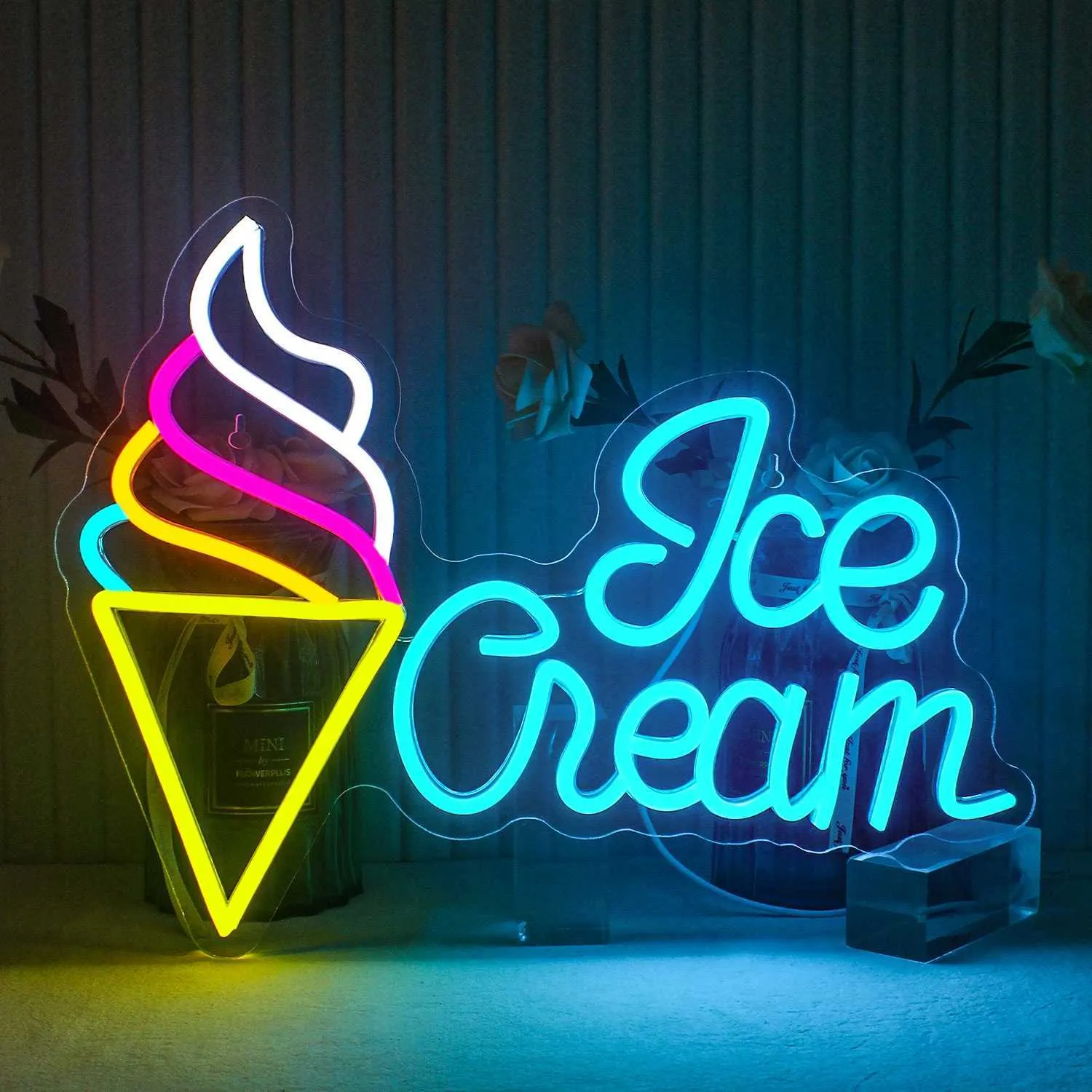 Enseigne Néon Crème Glacée LED - Alimentation USB/Batterie - Décoration Murale Chambre Enfant