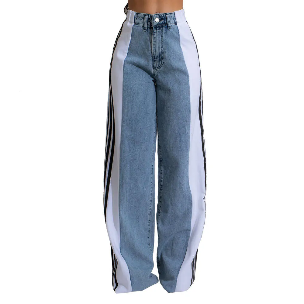 Pantalon en jean de créateur pour femme, pantalon en denim large à rayures, mode femme, nouvel été, décontracté, taille haute, élastique_voghion.com