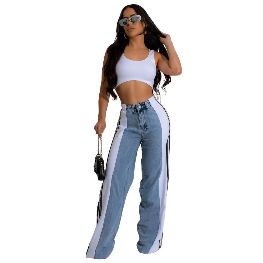 Pantalon en jean de créateur pour femme, pantalon en denim large à rayures, mode femme, nouvel été, décontracté, taille haute, élastique_voghion.com