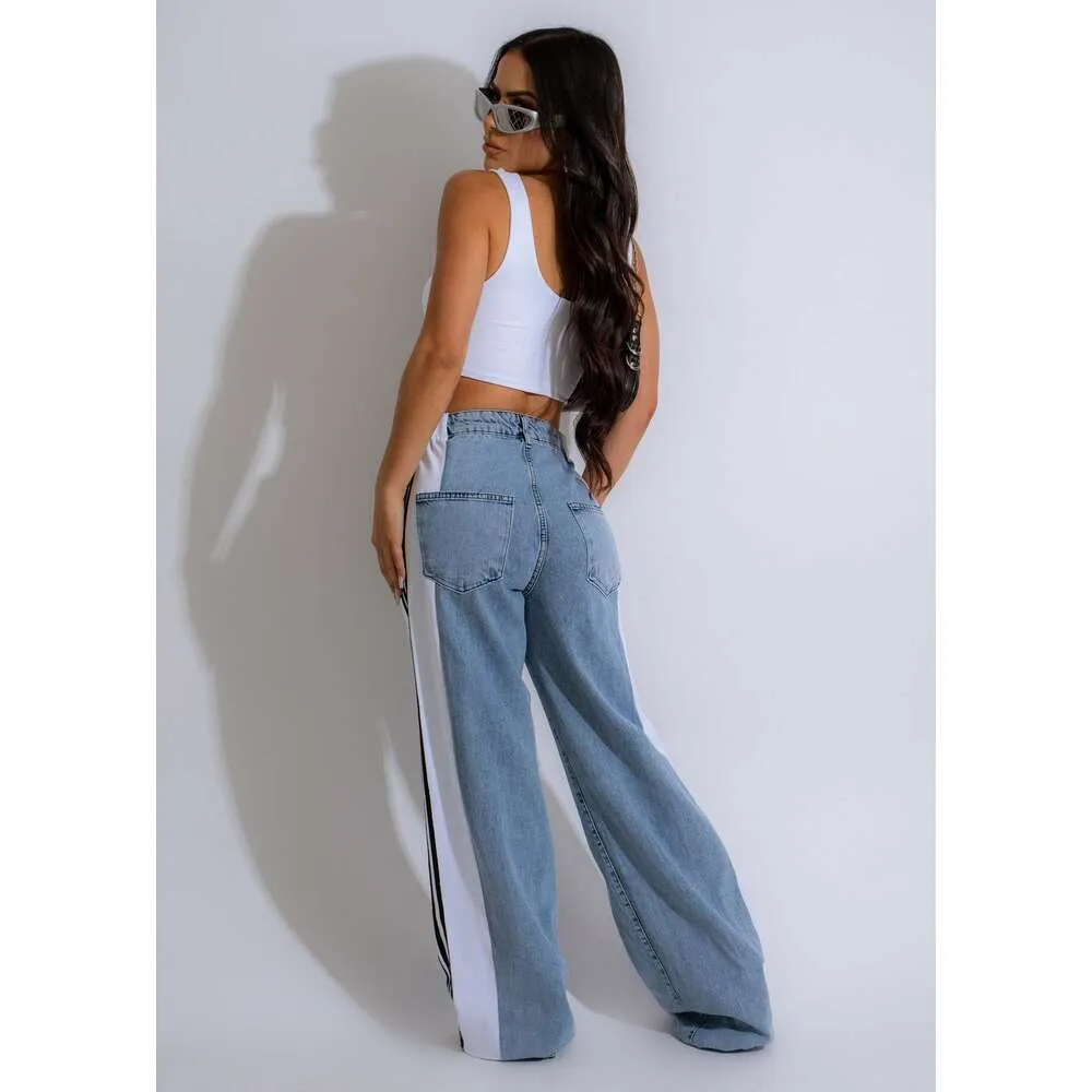Pantalon en jean de créateur pour femme, pantalon en denim large à rayures, mode femme, nouvel été, décontracté, taille haute, élastique_voghion.com