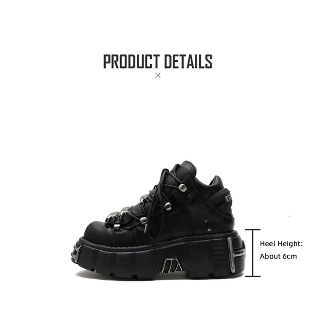 2023 NOU Stil Punk Femei Cu șiret Toc Înălțime 6Cm Pantofi cu platformă Cizme gotice Glezne Rock Decor metalic Pantofi femei_voghion.com