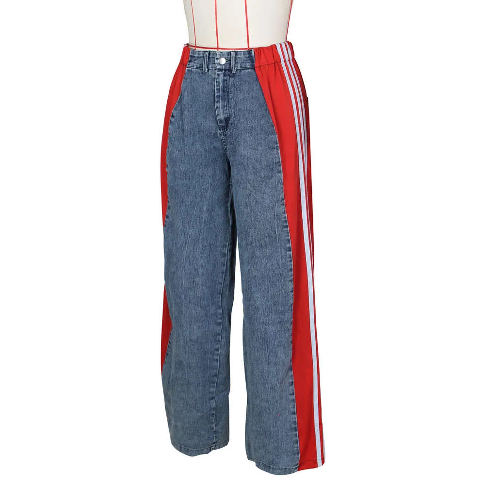 Pantalon en jean de créateur pour femme, pantalon en denim large à rayures, mode femme, nouvel été, décontracté, taille haute, élastique_voghion.com