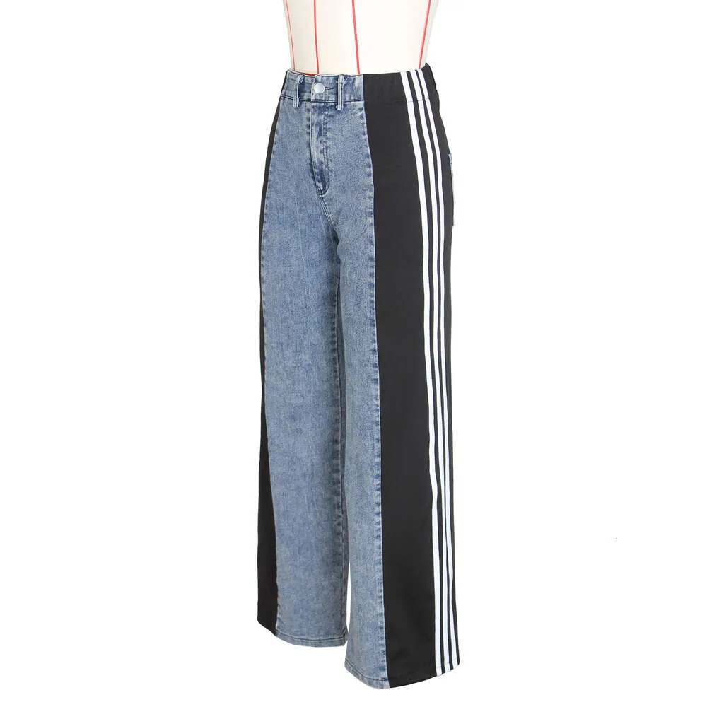 Pantalon en jean de créateur pour femme, pantalon en denim large à rayures, mode femme, nouvel été, décontracté, taille haute, élastique_voghion.com