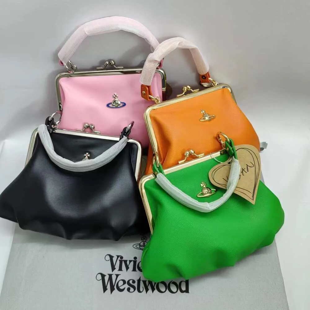 Vivvienne Westwood Satchel Dumpling Bag Leather Handbag with Gold Chain for Women