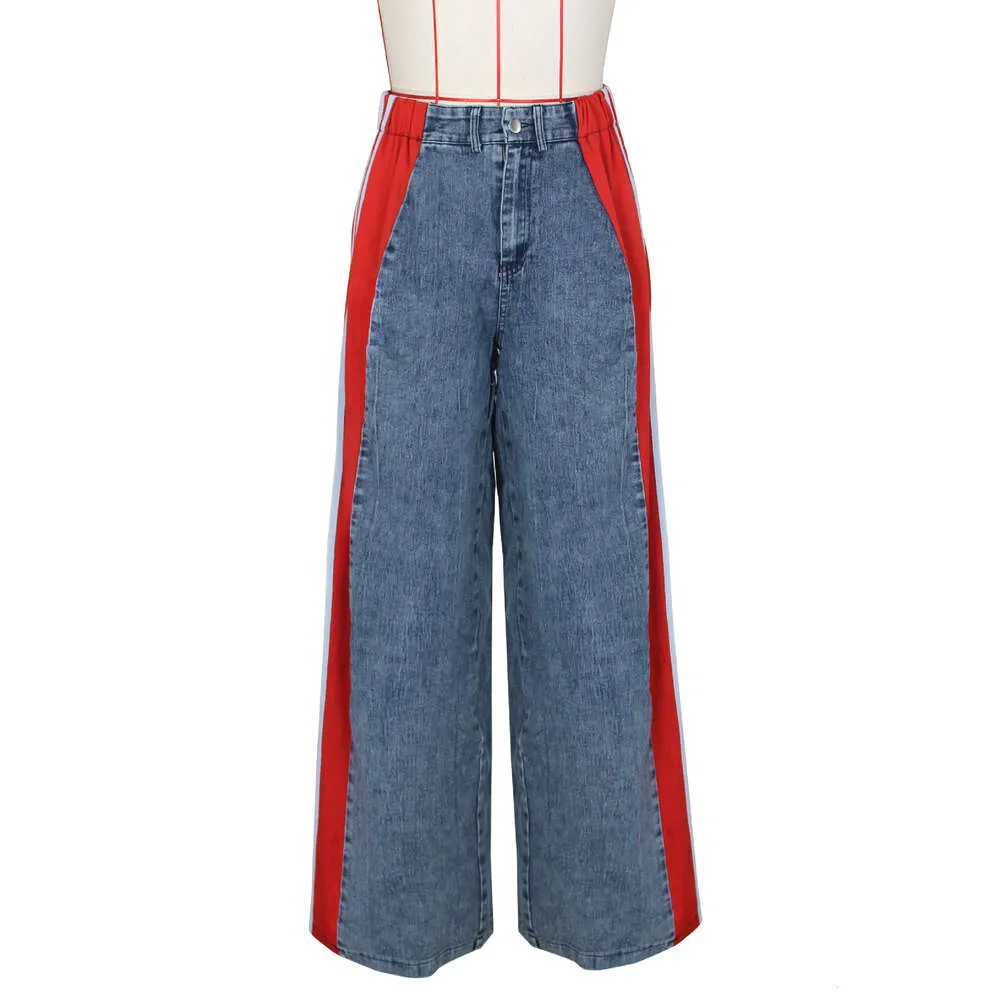 Pantalon en jean de créateur pour femme, pantalon en denim large à rayures, mode femme, nouvel été, décontracté, taille haute, élastique_voghion.com