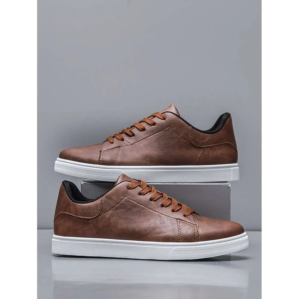 Men Minimalist Lace-up Front Skate Shoes, Sporty Outdoor Sneakers Ddmysaturn_voghion.com