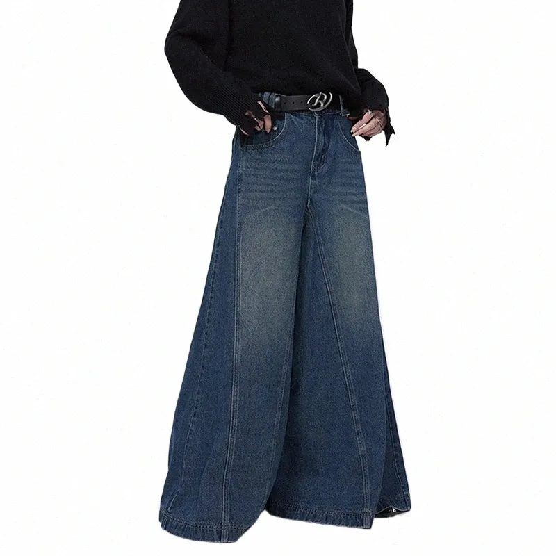 90s Retro Men's Flared Seamed Blue Denim Bootcut Jeans with Elephant Bell  Bottoms, Baggy Vintage Y2K Grunge Streetwear - Main Image