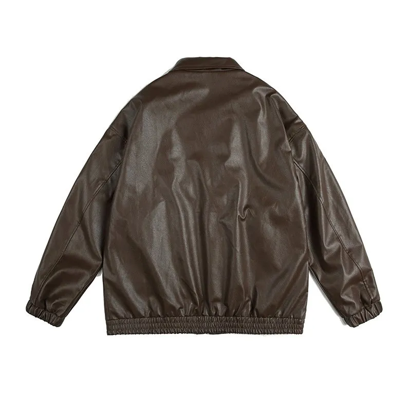 Japanese Retro PU Leather Bomber Jacket: Oversized