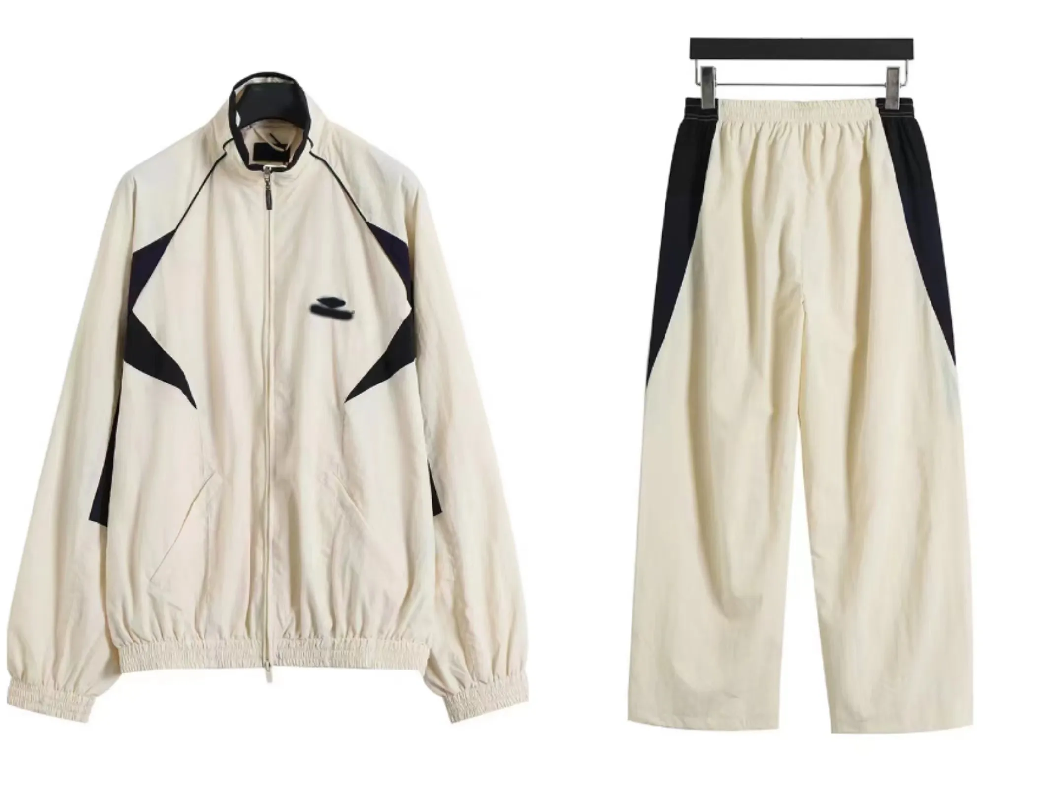 Men's Nylon Tracksuit Jacket with High Neck Collar and Panelled