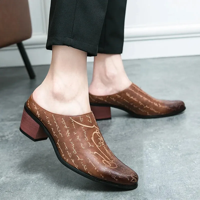 Mens High Heels: Leather Mules For Men, Slip On Dress Loafers