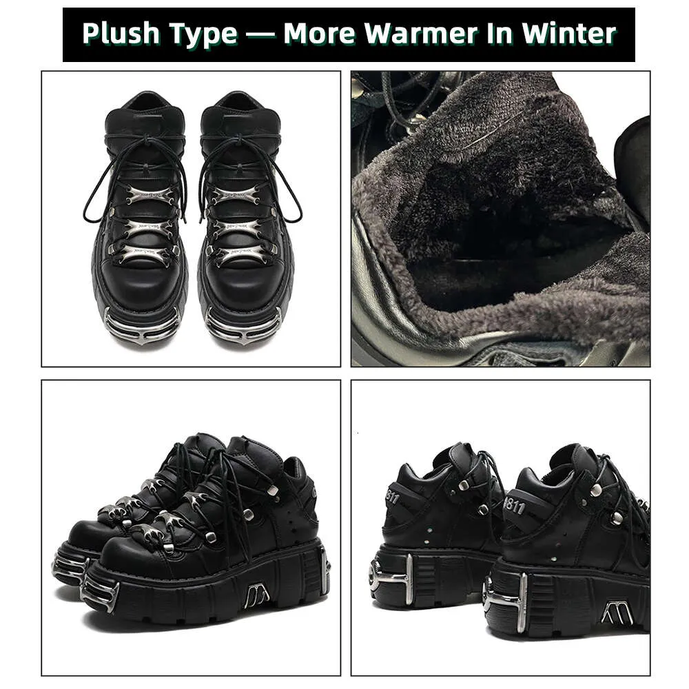 2023 NOU Stil Punk Femei Cu șiret Toc Înălțime 6Cm Pantofi cu platformă Cizme gotice Glezne Rock Decor metalic Pantofi femei_voghion.com