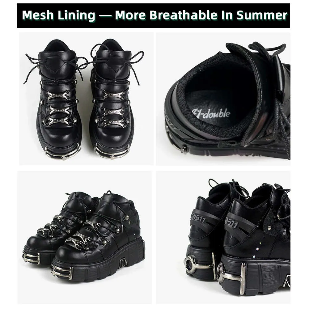 2023 NOU Stil Punk Femei Cu șiret Toc Înălțime 6Cm Pantofi cu platformă Cizme gotice Glezne Rock Decor metalic Pantofi femei_voghion.com