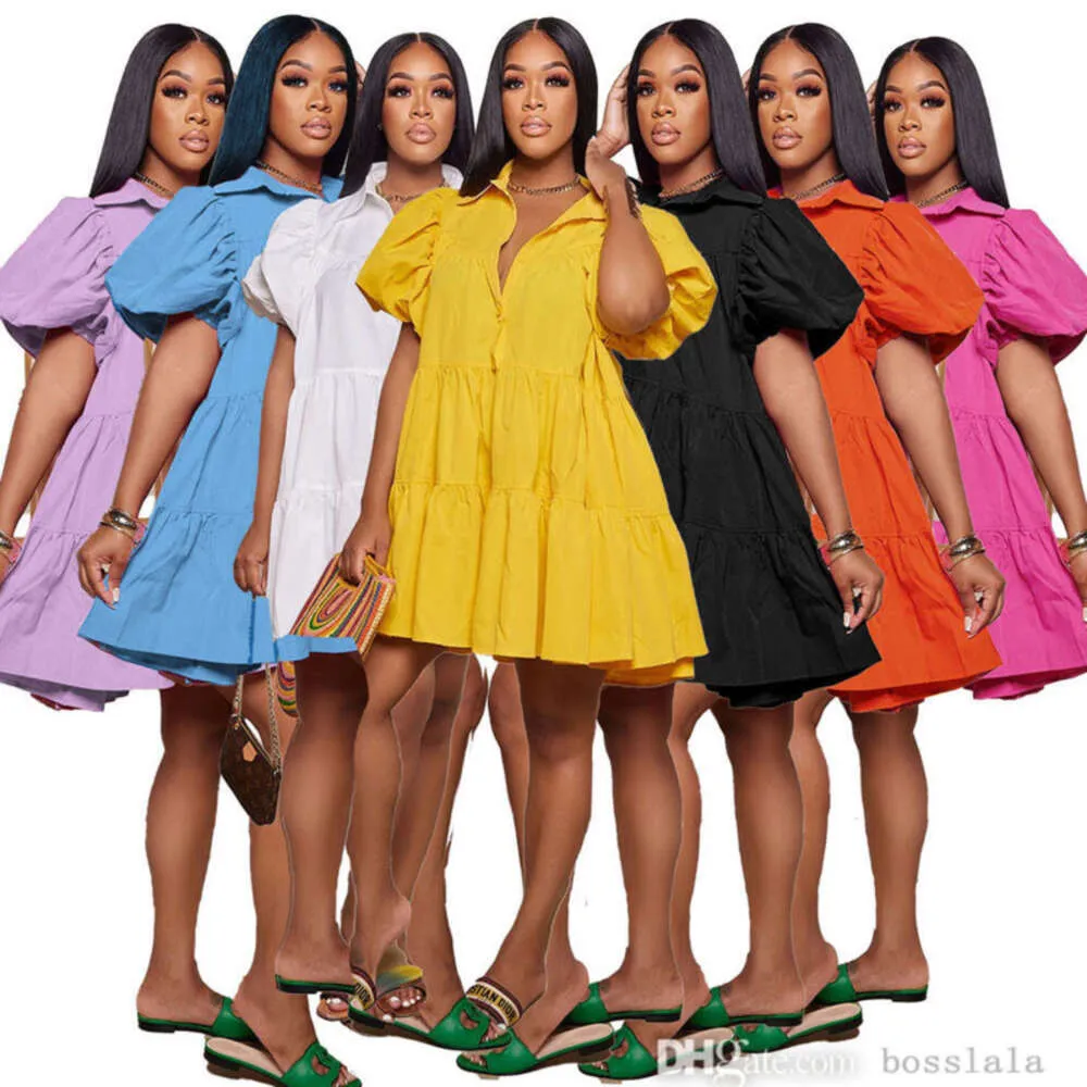 Casual Dresses Plus Size 3XL Women - Summer Short Sleeve Loose Fit Designer  Dress with Shirt Skirt Style