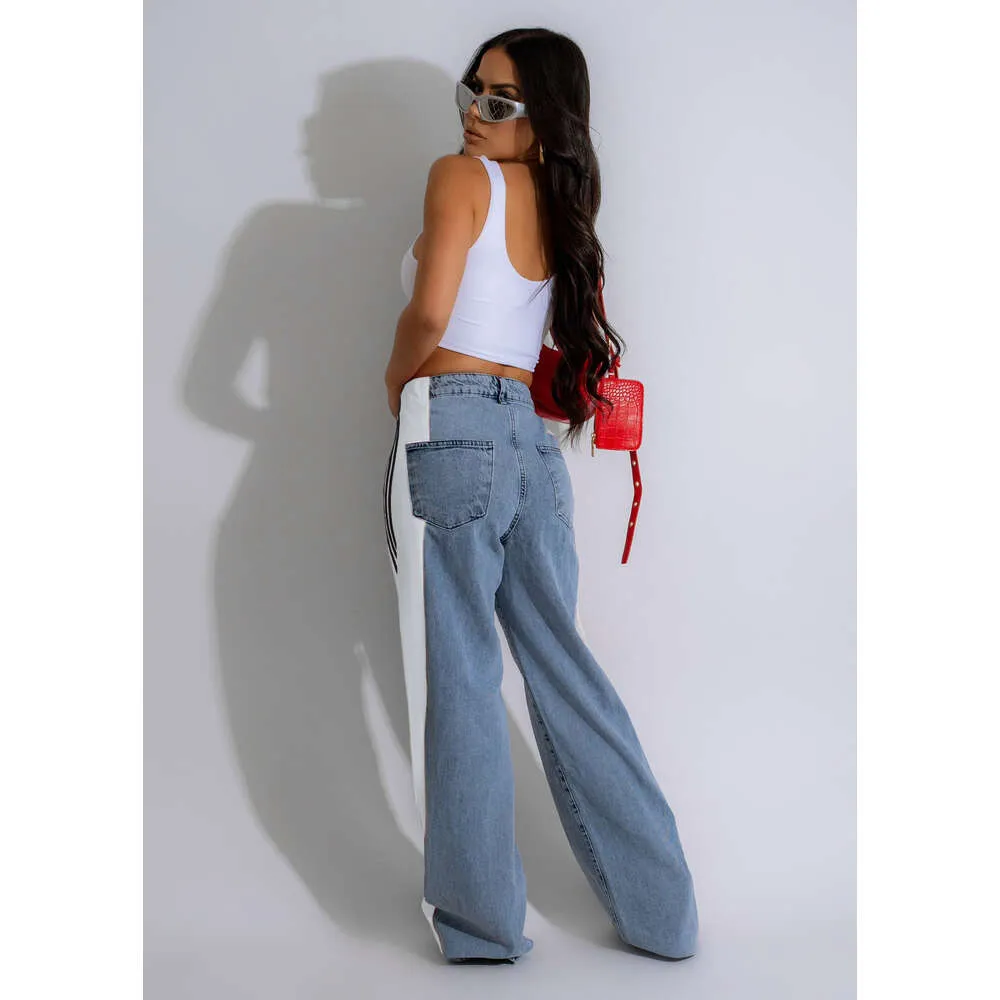 Pantalon en jean de créateur pour femme, pantalon en denim large à rayures, mode femme, nouvel été, décontracté, taille haute, élastique_voghion.com