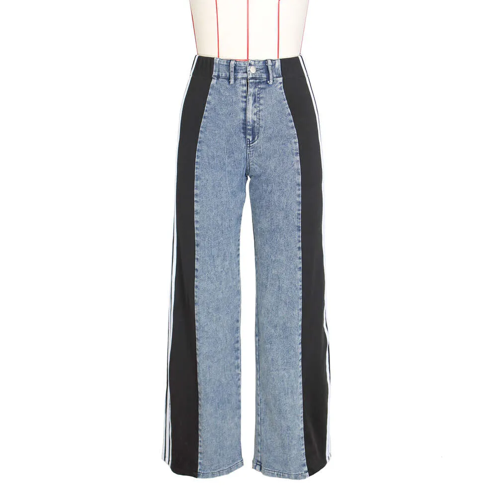 Pantalon en jean de créateur pour femme, pantalon en denim large à rayures, mode femme, nouvel été, décontracté, taille haute, élastique_voghion.com